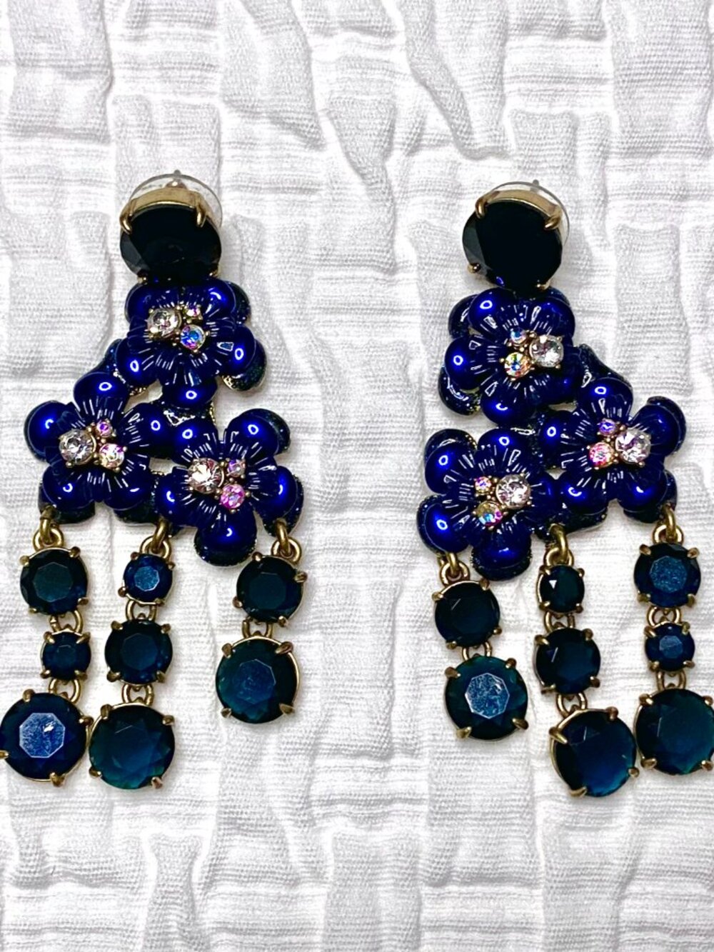 J.Crew Chandelier Navy Blue Glass & Rhinestone Statement Earrings